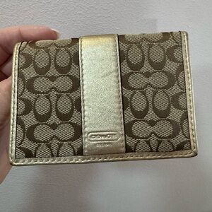Coach Mini Signature Gold and Khaki Jacquard Card Wallet EUC Y2K!